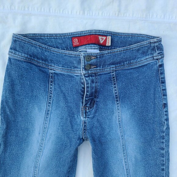 GUESS Pinstripe Light Fade Wash Flare Blue Jeans - Size 28 - Picture 2 of 9